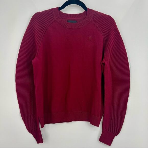 NWT G-STAR Suzaki Knit Crew Neck Pullover Sweater Chunky Red Top Sweatshirt M - Picture 1 of 14